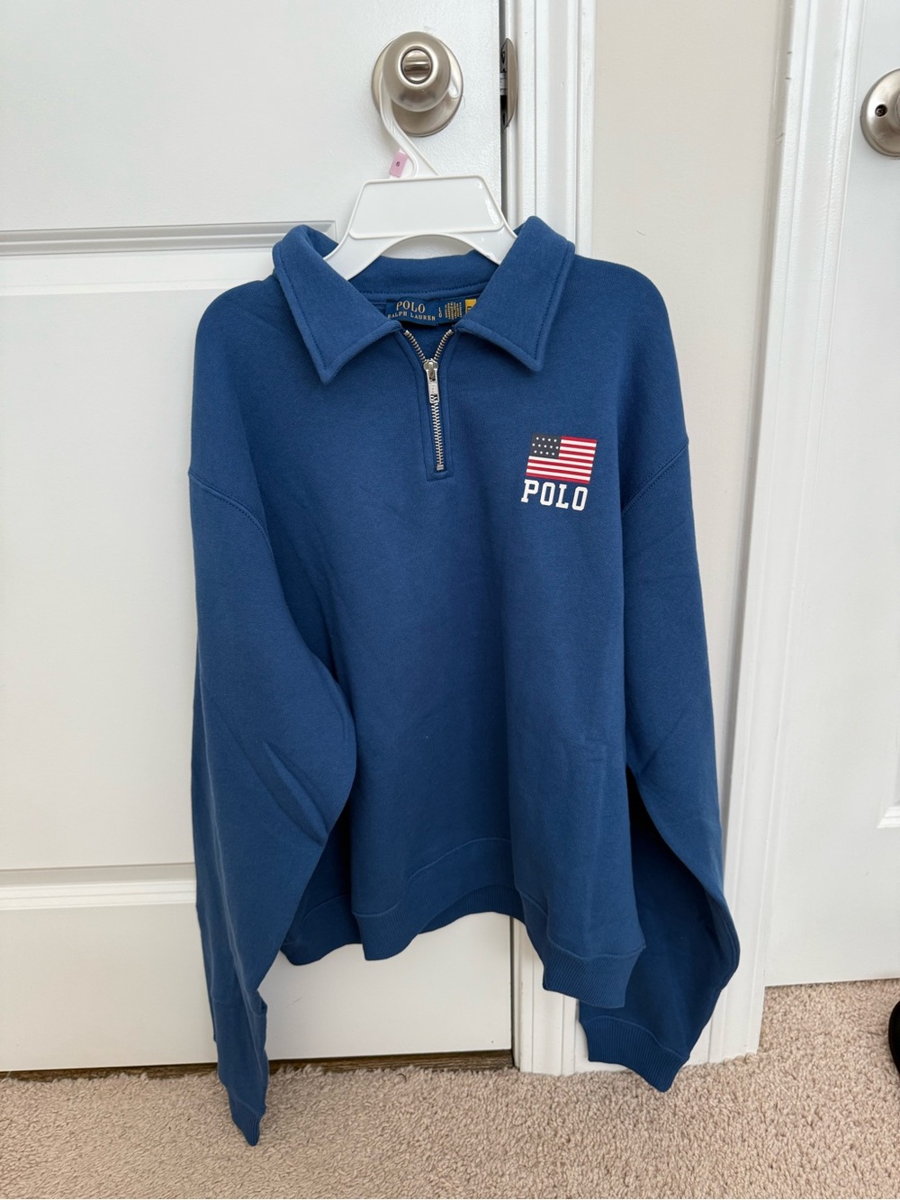 Polo by Ralph Lauren Blue Half-Zip Pullover with Flag Logo womens size Large